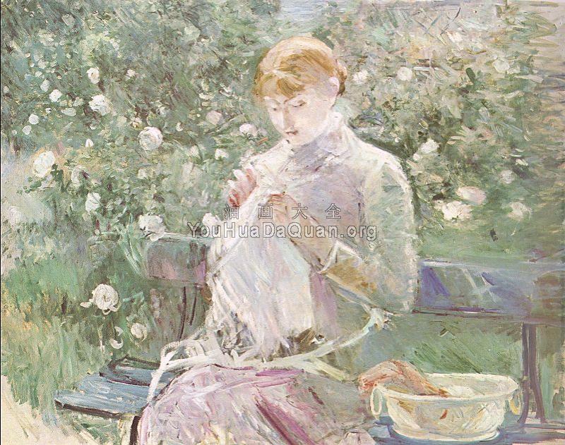 Young Woman Sewing in a Garden - 贝尔特·摩里索特